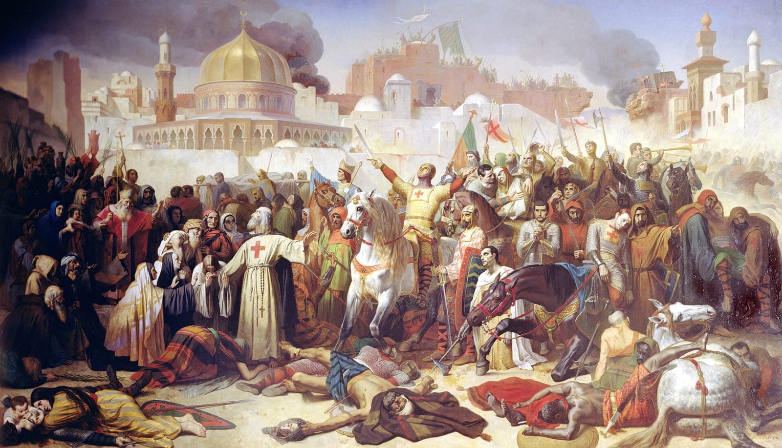 Émile Signol's The Taking of Jerusalem by the Crusaders: crusaders give thanks before the domes of the city